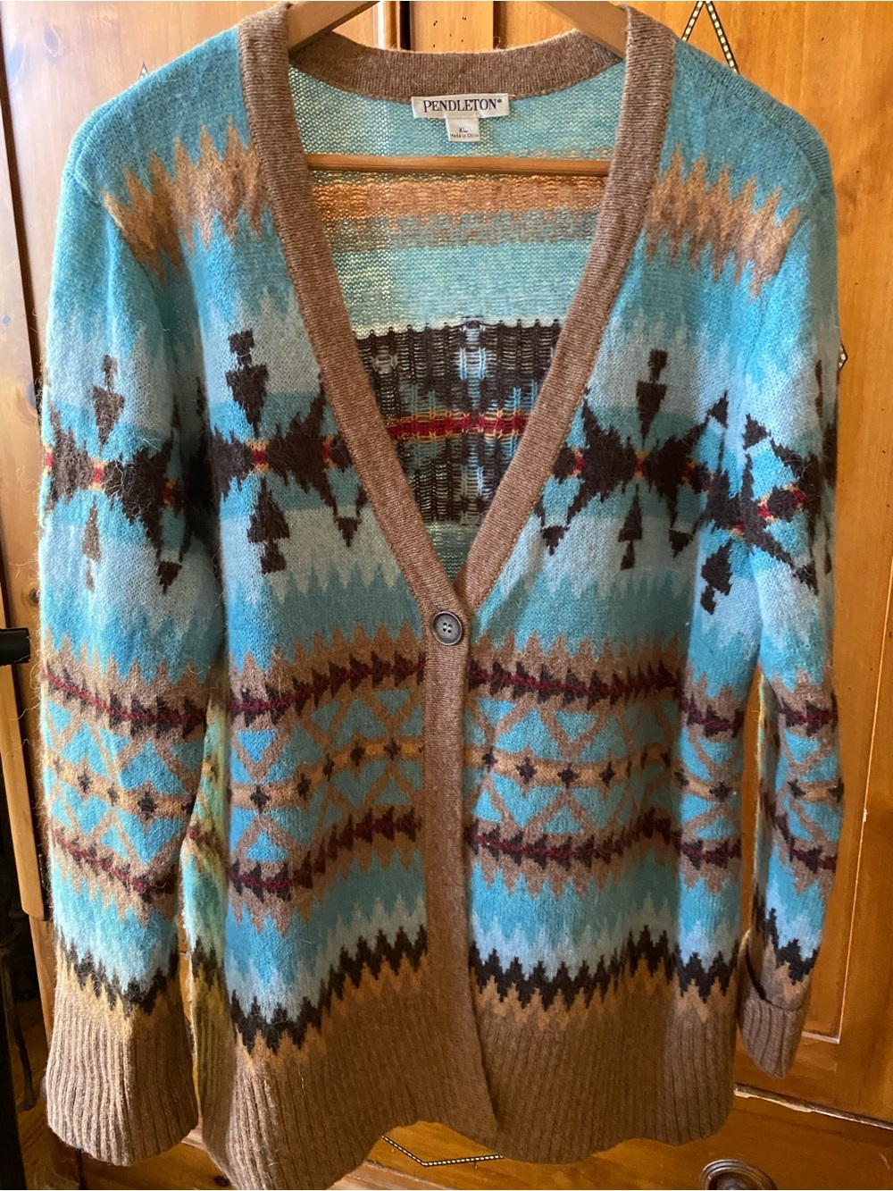 Pendleton Wool Alpaca Cardigan Blue & Brown XL